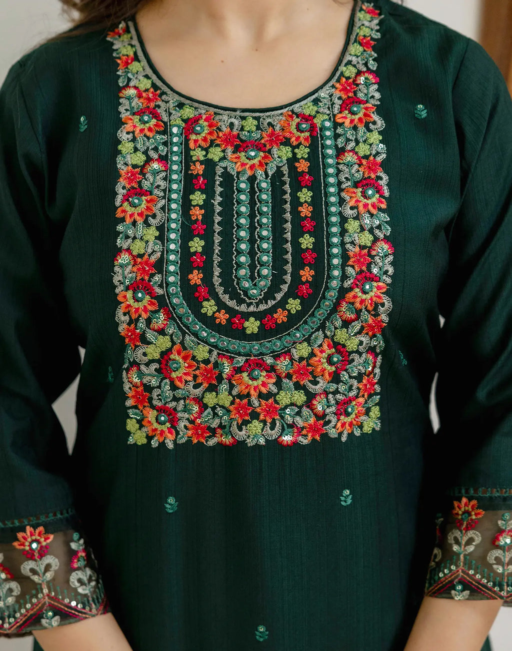 Silk Blend Embroidered Straight 3 Piece Kurta Set