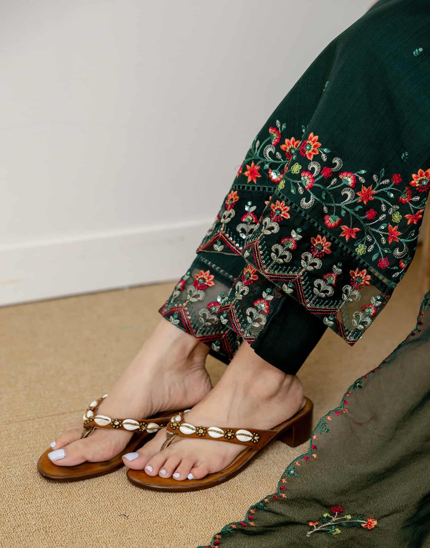 Silk Embroidered Straight Kurta with Pant & Dupatta