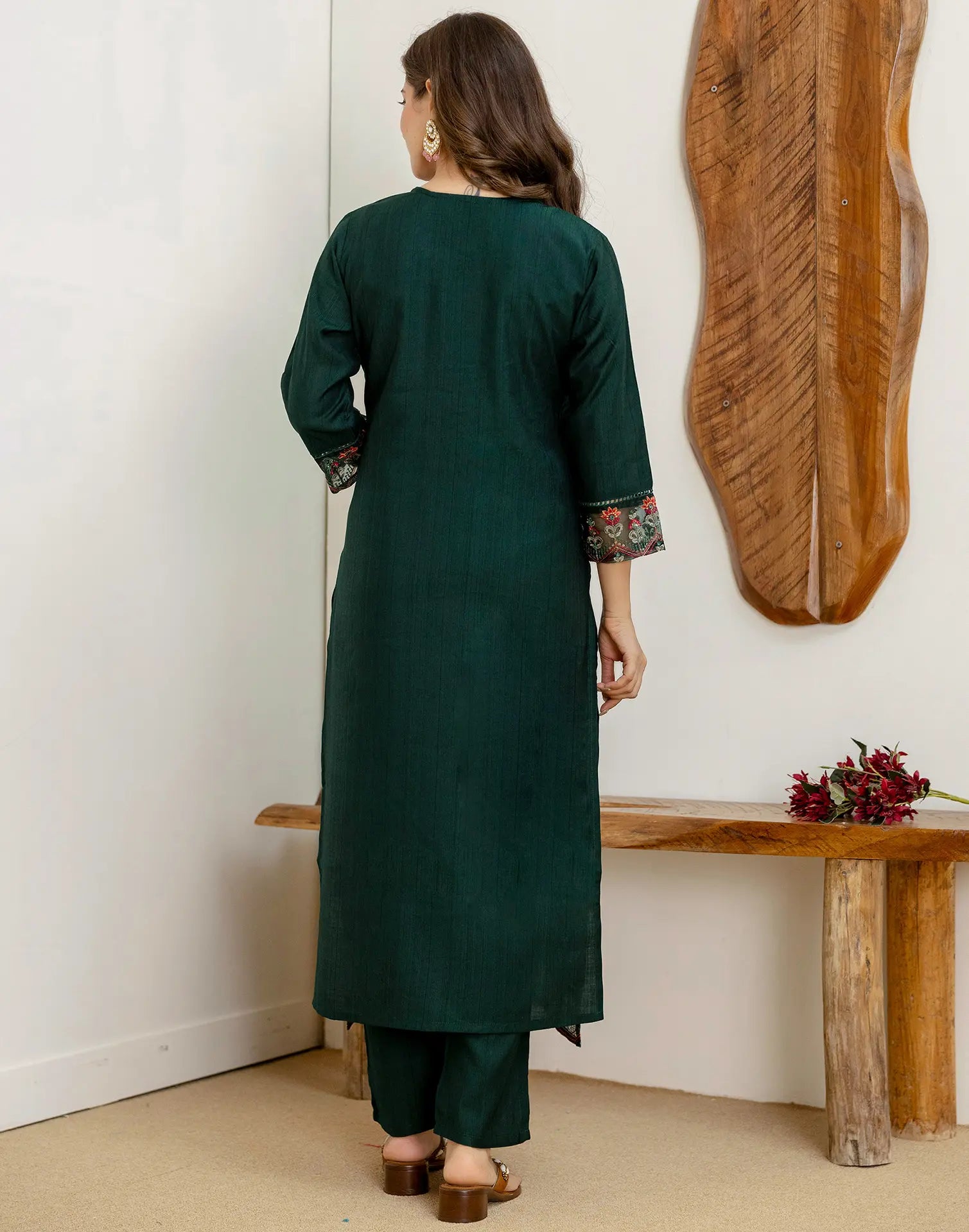 Silk Blend Embroidered Straight 3 Piece Kurta Set