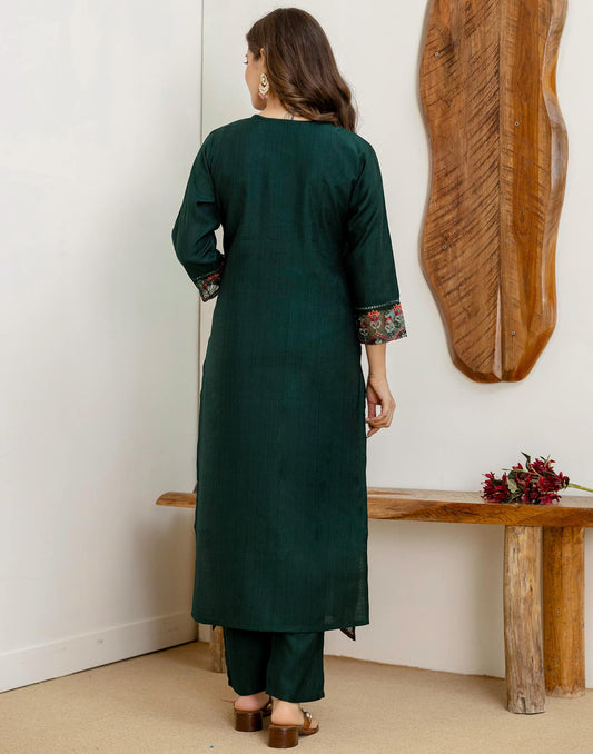 Silk Embroidered Straight Kurta with Pant & Dupatta