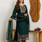 Silk Embroidered Straight Kurta with Pant & Dupatta