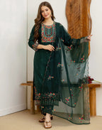 Silk Blend Embroidered Straight 3 Piece Kurta Set