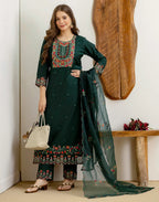Silk Blend Embroidered Straight 3 Piece Kurta Set