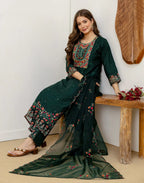Silk Blend Embroidered Straight 3 Piece Kurta Set