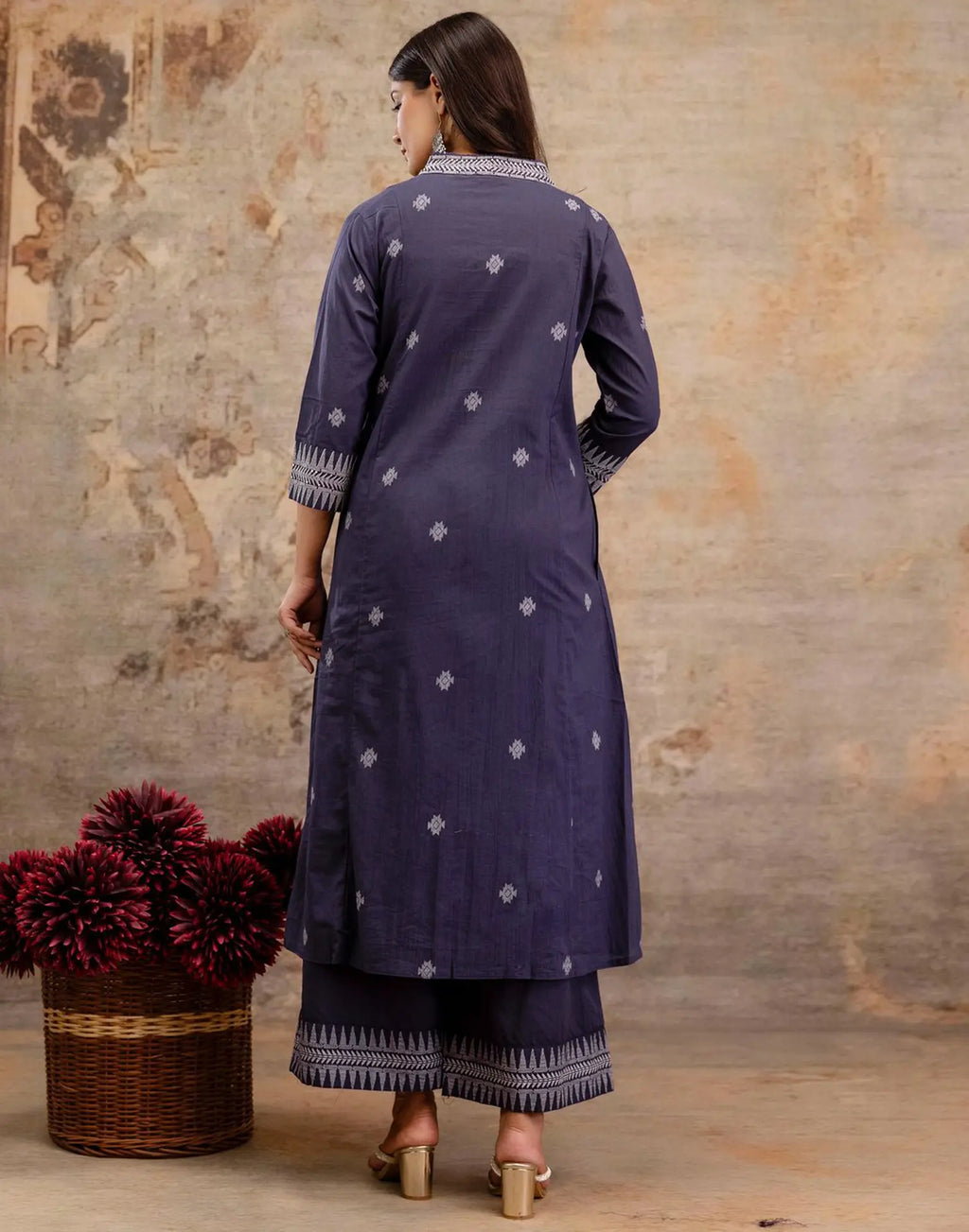 Pure Cotton Embroidered A-Line 3 Piece Kurta Set