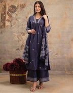 Pure Cotton Embroidered A-Line 3 Piece Kurta Set