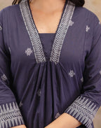 Pure Cotton Embroidered A-Line 3 Piece Kurta Set