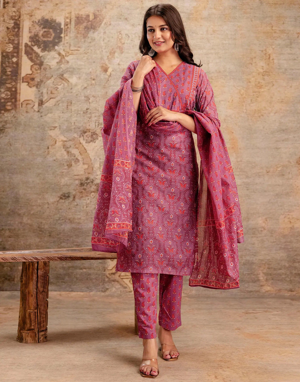 Viscose Rayon Floral Print Straight 3 Piece Kurta Set