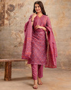 Viscose Rayon Floral Print Straight 3 Piece Kurta Set