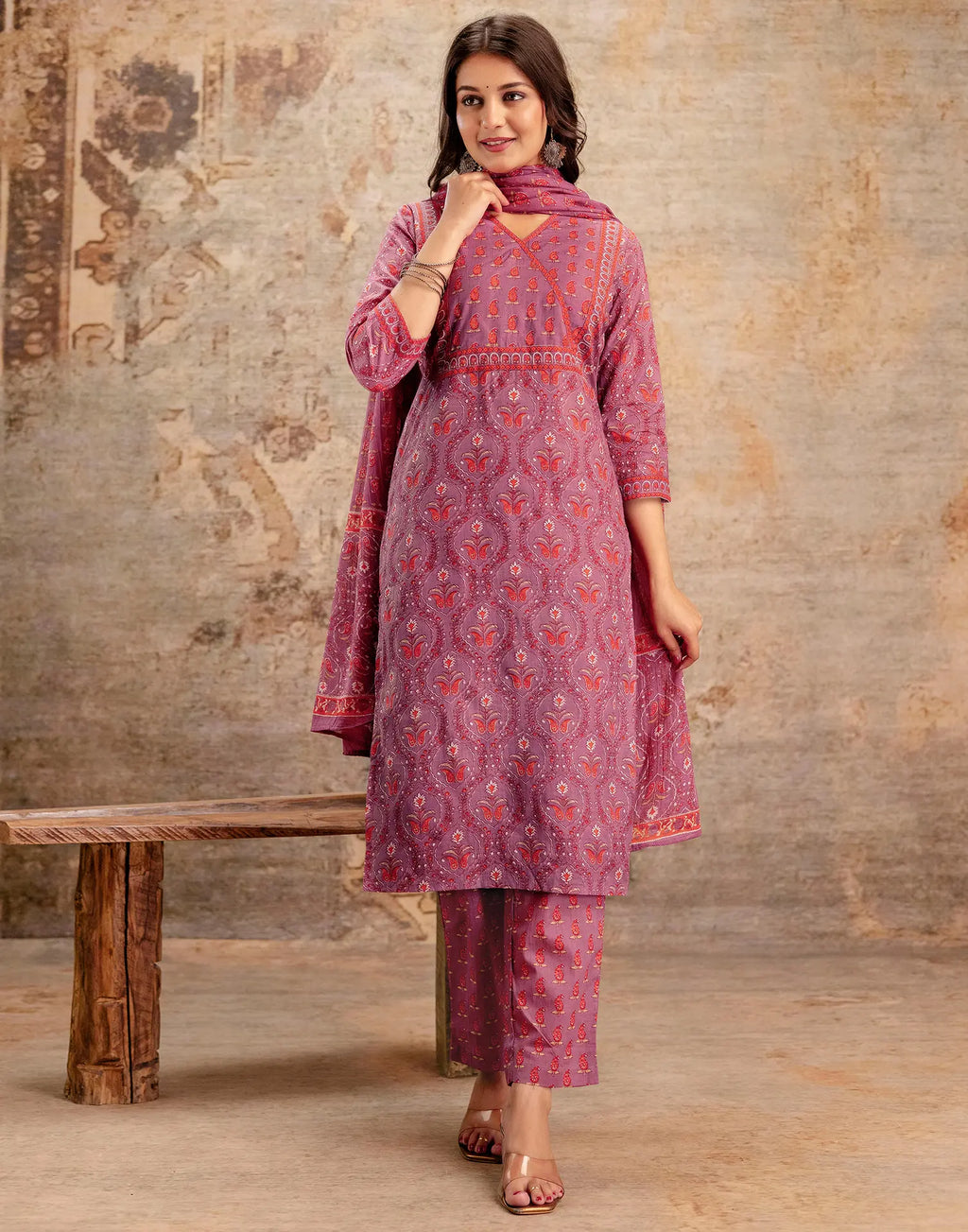 Viscose Rayon Floral Print Straight 3 Piece Kurta Set