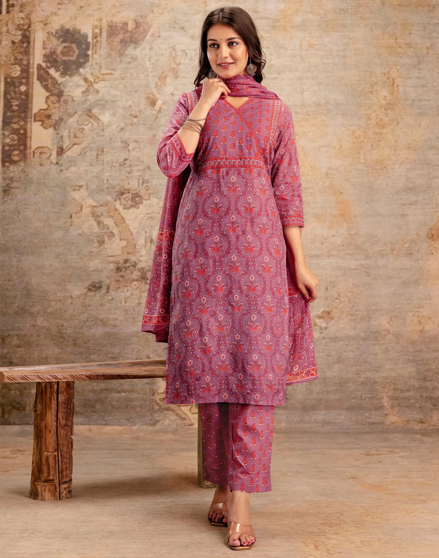 Viscose Rayon Floral Print Straight 3 Piece Kurta Set