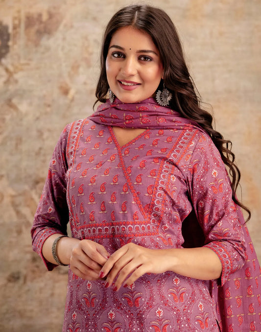 Viscose Rayon Floral Print Straight 3 Piece Kurta Set