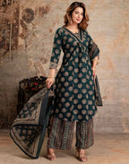 Viscose Rayon Printed A-Line 3 Piece Kurta Set