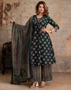 Viscose Rayon Printed A-Line 3 Piece Kurta Set