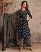 Viscose Rayon Printed A-Line 3 Piece Kurta Set