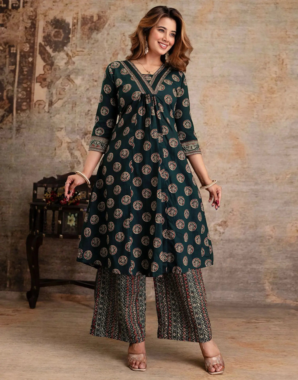 Viscose Rayon Printed A-Line 3 Piece Kurta Set