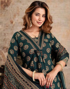 Viscose Rayon Printed A-Line 3 Piece Kurta Set