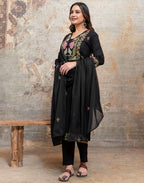 Skylee Cotton Embroidered Straight 3 Piece Kurta Set For Woman