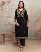 Skylee Cotton Embroidered Straight 3 Piece Kurta Set For Woman