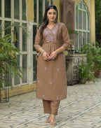 Cotton Embroidered A-Line 3 Piece Kurta Set