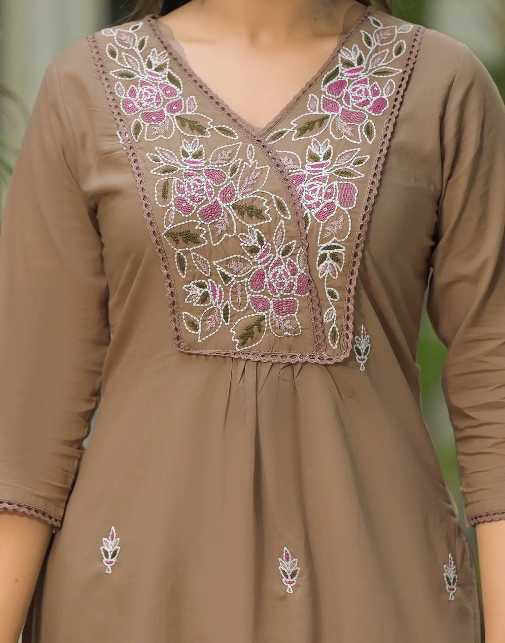 Cotton Embroidered A-Line 3 Piece Kurta Set