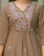 Cotton Embroidered A-Line 3 Piece Kurta Set