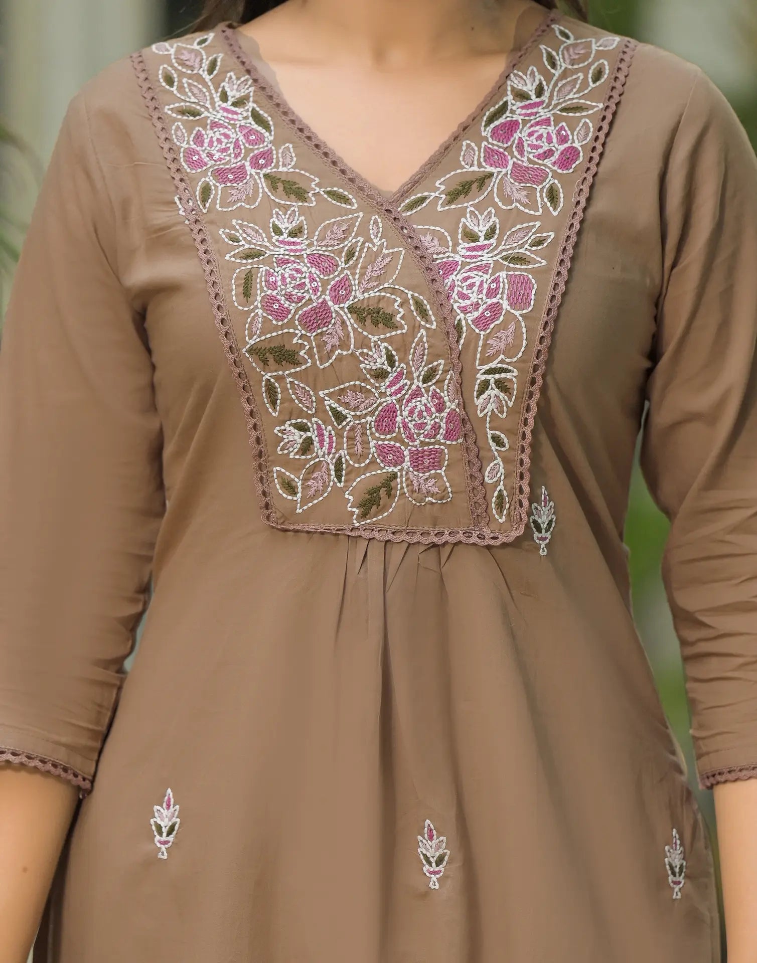 Cotton Embroidered A-Line 3 Piece Kurta Set