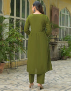 Pure Cotton Embroidered A-Line 3 Piece Kurta Set