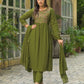 Cotton Embroidered A-line Kurta with Pant & Dupatta