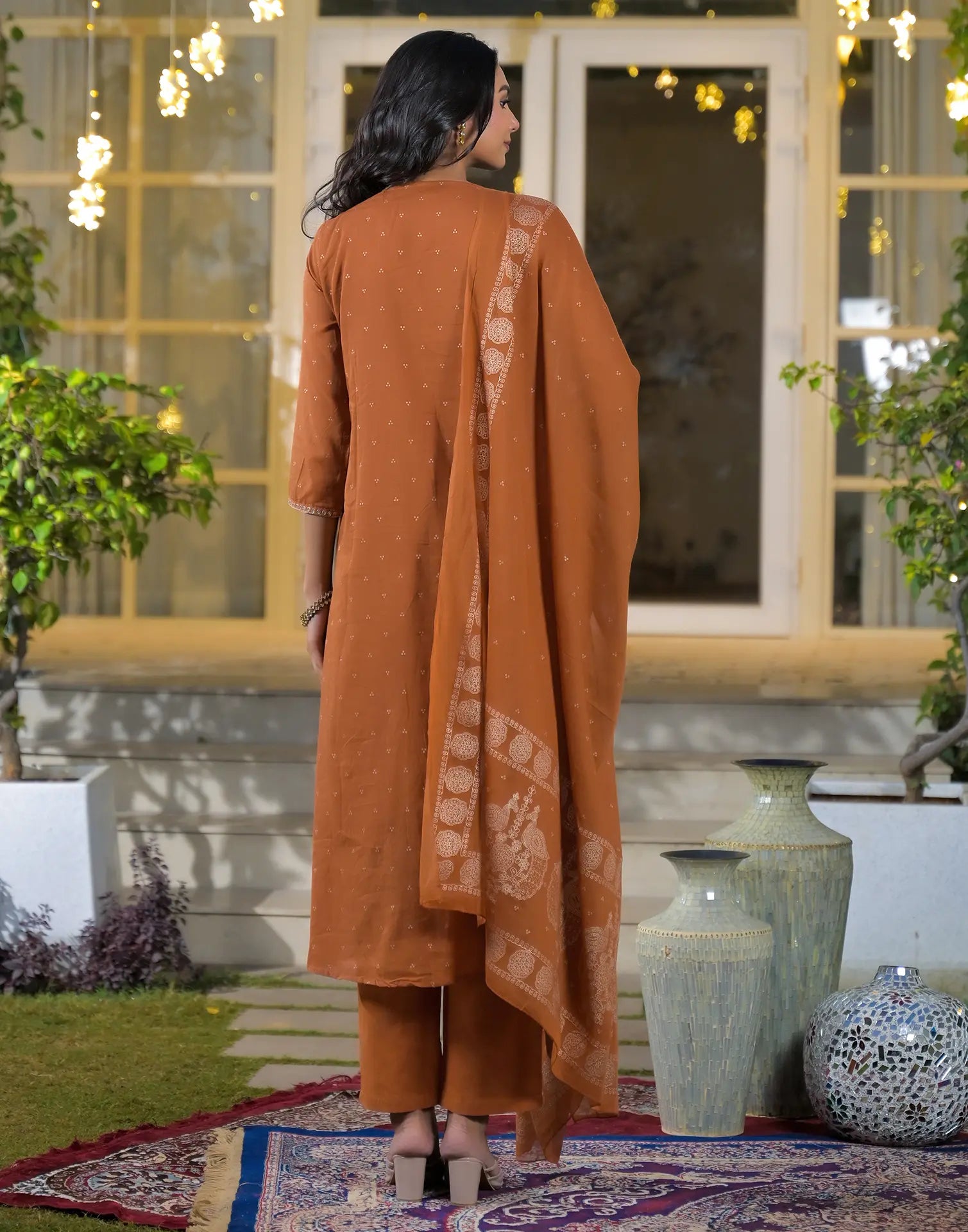 Mul Cotton Embroidered A-Line 3 Piece Kurta Set