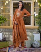 Mul Cotton Embroidered A-Line 3 Piece Kurta Set