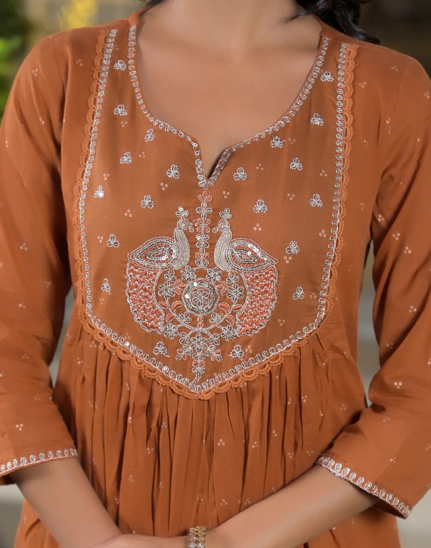 Mul Cotton Embroidered A-Line 3 Piece Kurta Set