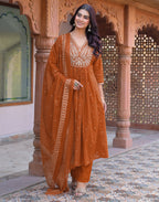Skylee Cotton Embroidered Anarkali 3 Piece Kurta Set For Woman