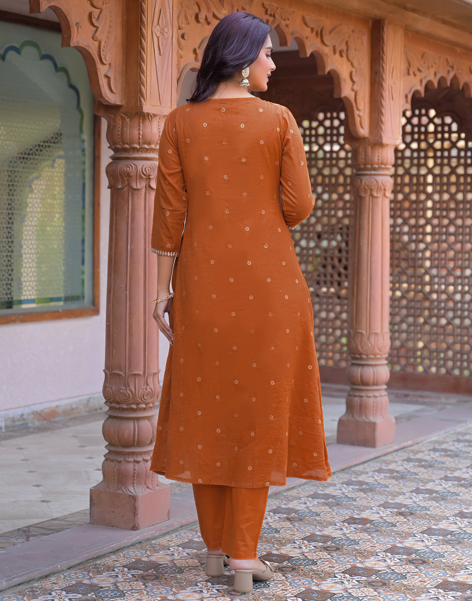 Skylee Cotton Embroidered Anarkali 3 Piece Kurta Set For Woman