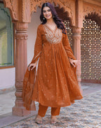 Skylee Cotton Embroidered Anarkali 3 Piece Kurta Set For Woman
