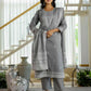 Grey Cotton Woven Straight Kurta Set with Pant & Dupatta under 1250