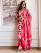 Viscose Rayon Floral Print Straight 3 Piece Kurta Set