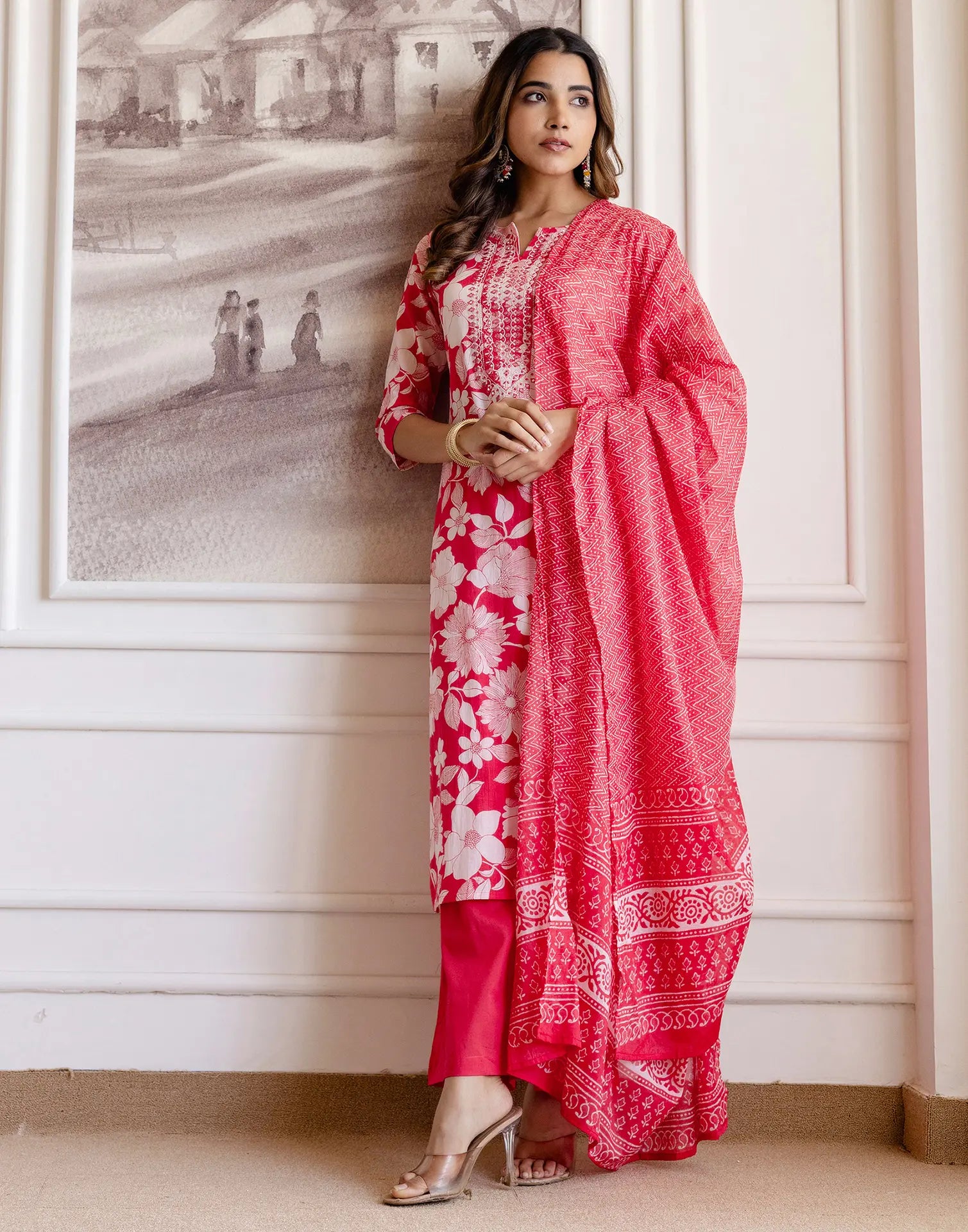 Viscose Rayon Floral Print Straight 3 Piece Kurta Set