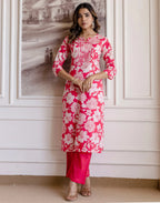 Viscose Rayon Floral Print Straight 3 Piece Kurta Set