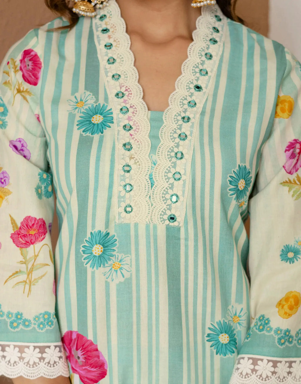 Viscose Rayon Floral Print A-Line 3 Piece Kurta Set