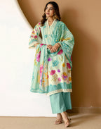Viscose Rayon Floral Print A-Line 3 Piece Kurta Set