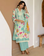 Viscose Rayon Floral Print A-Line 3 Piece Kurta Set