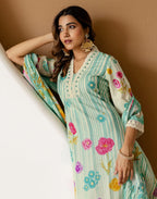 Viscose Rayon Floral Print A-Line 3 Piece Kurta Set