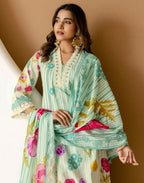 Viscose Rayon Floral Print A-Line 3 Piece Kurta Set