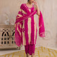 Pink Cotton Printed Straight Kurta Set with Pant & Dupatta V-Neck Casual & Office Wear for Women