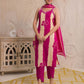Pink Cotton Printed Straight Kurta Set with Pant & Dupatta V-Neck Casual & Office Wear for Women