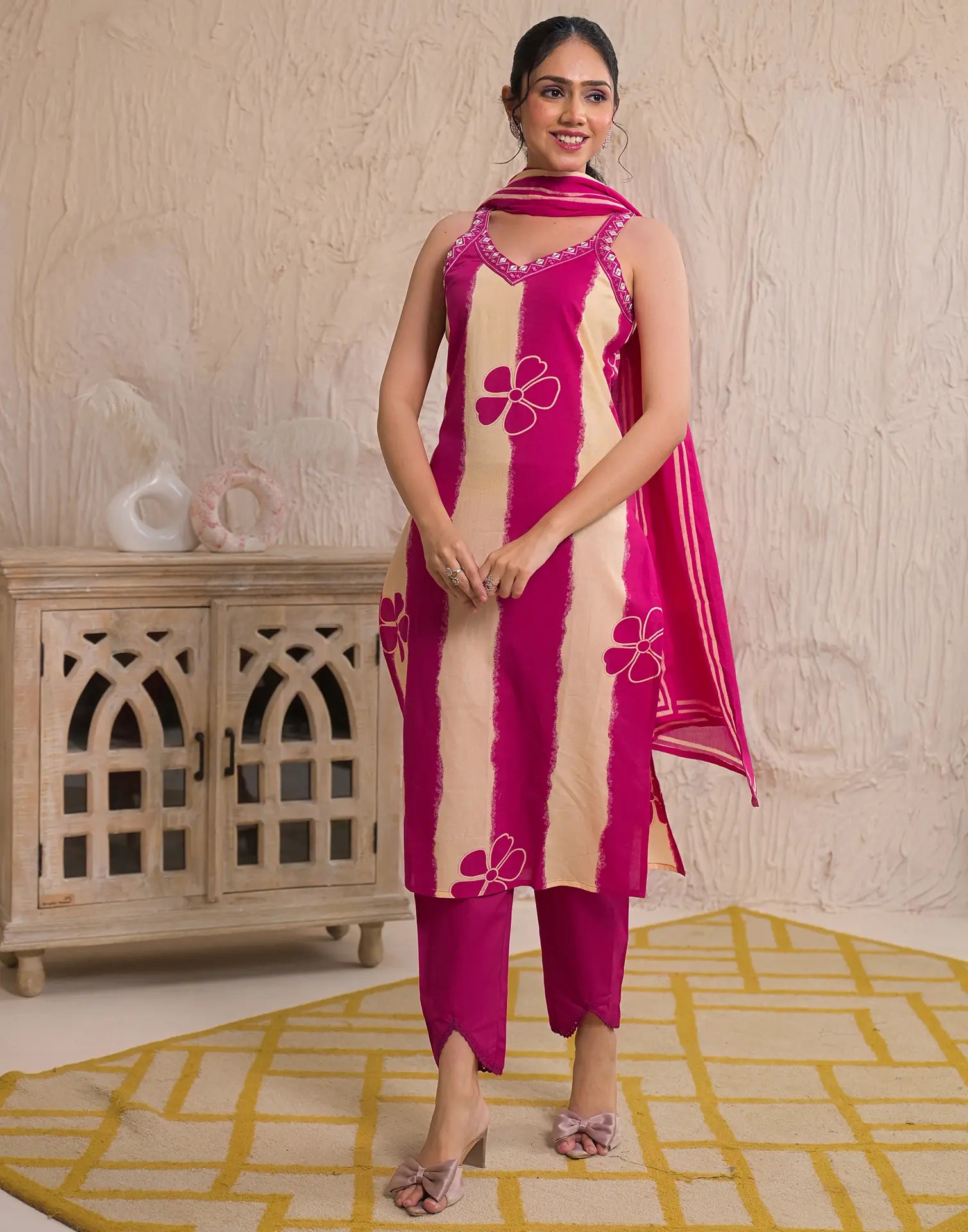 Viscose Rayon Floral Print Straight 3 Piece Kurta Set