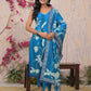 Blue Cotton Printed Straight Kurta Set with Pant & Dupatta V-Neck Casual & Office Wear for Women