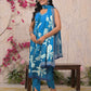 Blue Cotton Printed Straight Kurta Set with Pant & Dupatta V-Neck Casual & Office Wear for Women