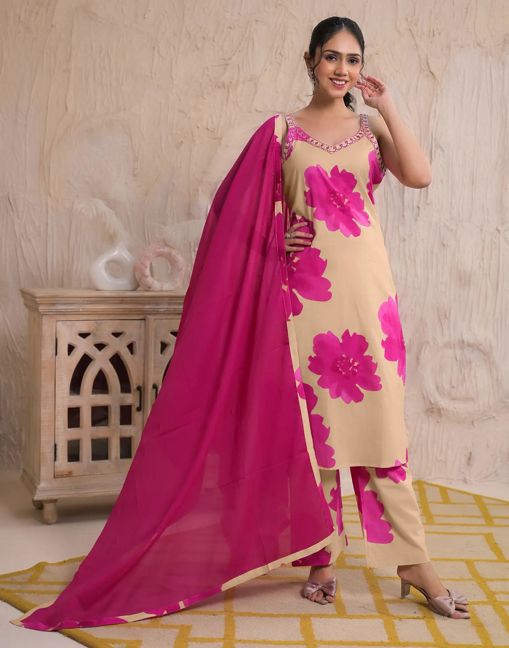 Viscose Rayon Embroidered Straight 3 Piece Kurta Set